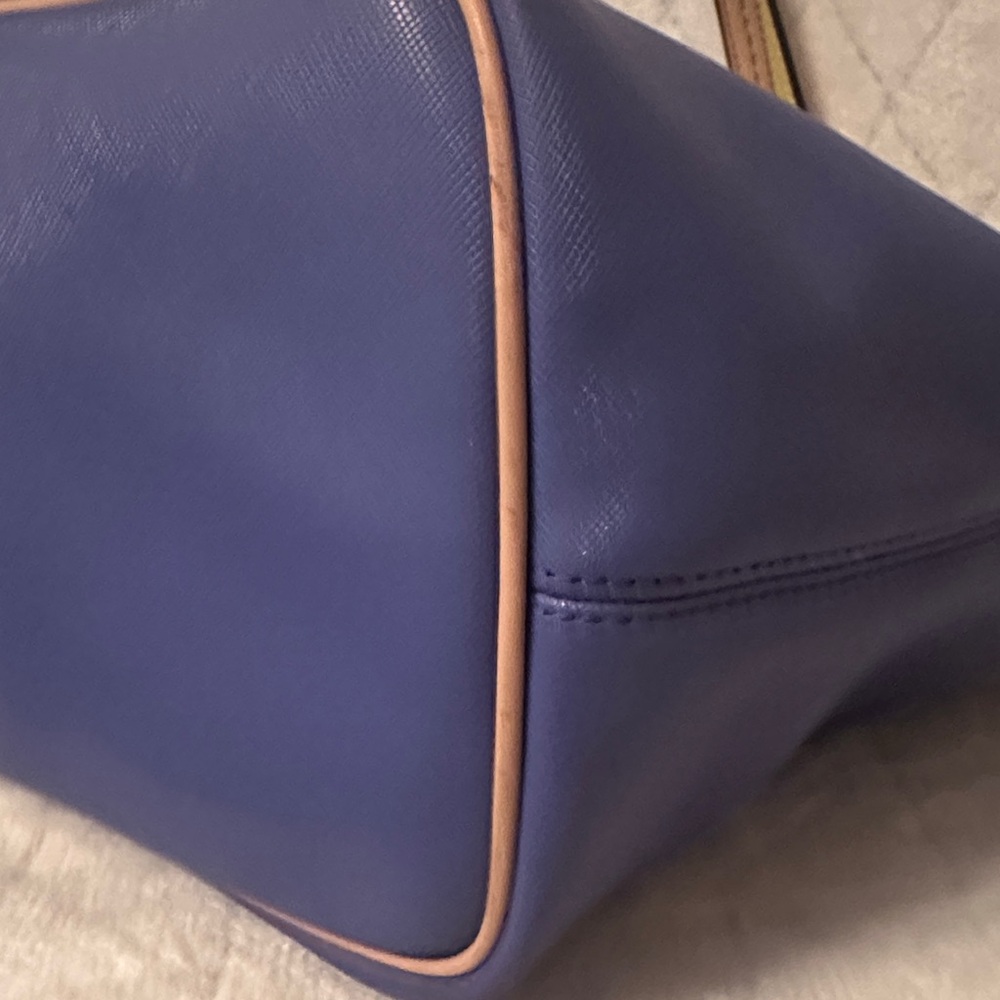 Project Coach Blue Leather Tote with Tan Accents/ handles are tan and yellow - Picture 4 of 16